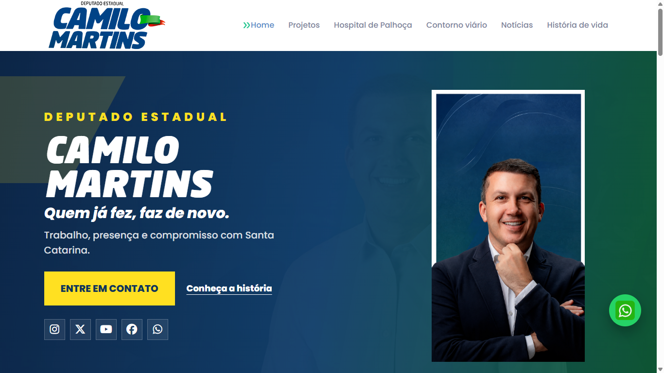 Captura do site Deputado Camilo Martins